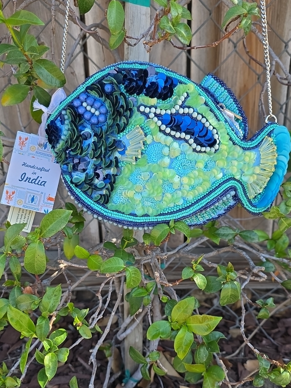 Viral Beaded Blue & Green Fish Crossbody Bag